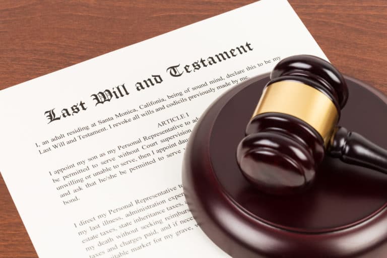 Last Will and Testament sitting underneath gavel